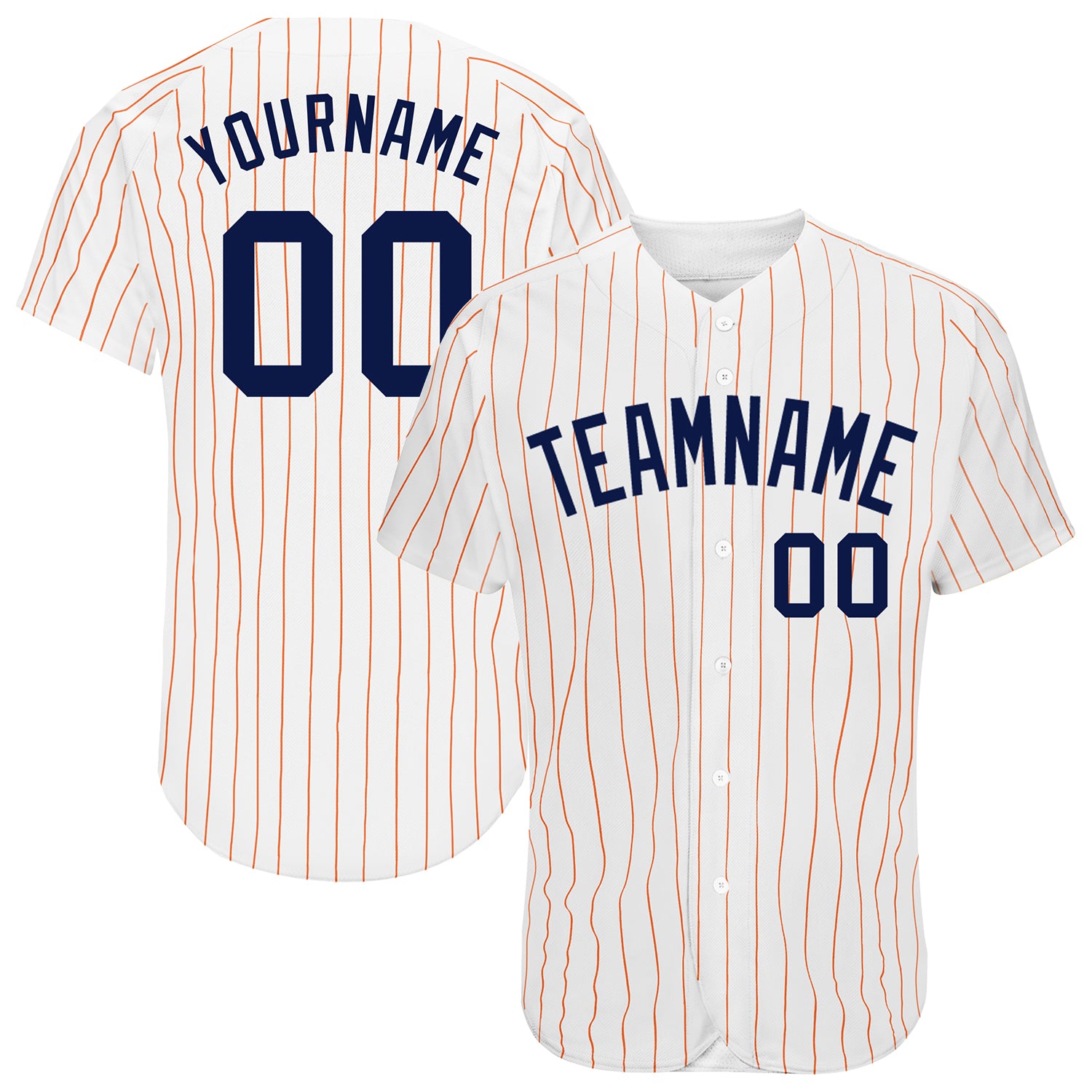 Custom White Navy Pinstripe Navy-Orange Authentic Baseball Jersey