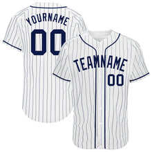 Загрузить изображение в средство просмотра галереи, Custom White Navy Pinstripe Navy Authentic Baseball Jersey
