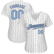 Загрузить изображение в средство просмотра галереи, Custom White Black Pinstripe Light Blue-Black Authentic Baseball Jersey
