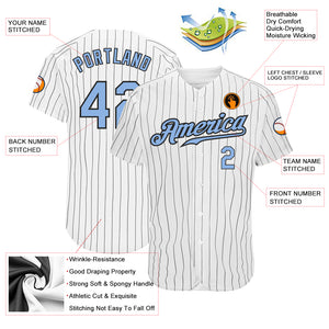 Custom White Black Pinstripe Light Blue-Black Authentic Baseball Jersey