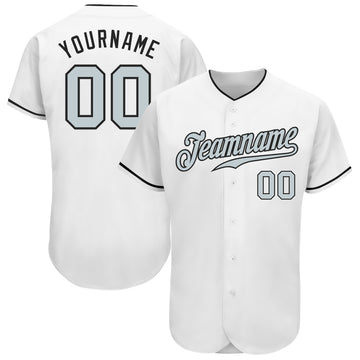 Custom White Silver-Black Authentic Baseball Jersey