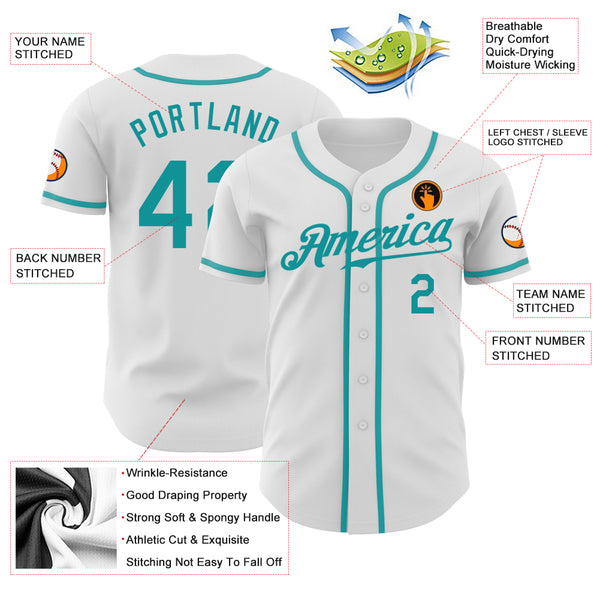 Cheap Custom White Teal Authentic Baseball Jersey Free Shipping