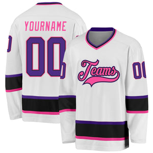 Custom White Purple Black-Pink Hockey Jersey