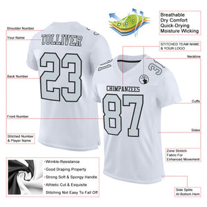 Custom White Silver-Black Mesh Authentic Football Jersey