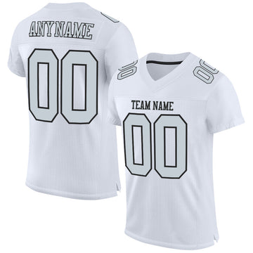 Custom White Silver-Black Mesh Authentic Football Jersey