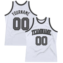 Laden Sie das Bild in den Galerie-Viewer, Custom White Steel Gray-Black Authentic Throwback Basketball Jersey
