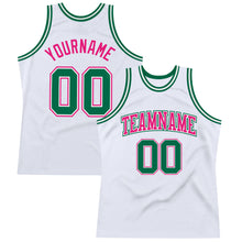 Laden Sie das Bild in den Galerie-Viewer, Custom White Kelly Green-Hot Pink Authentic Throwback Basketball Jersey
