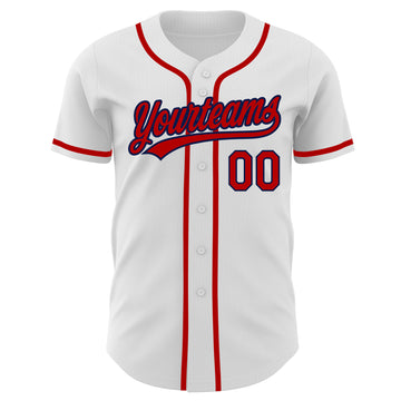 Custom White Red-Navy Authentic Baseball Jersey