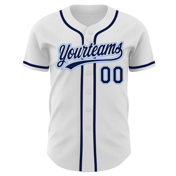 Custom White Navy-Light Blue Authentic Baseball Jersey