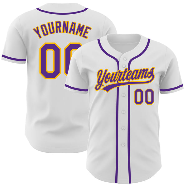 Custom Purple White-Gold Authentic Baseball Jersey