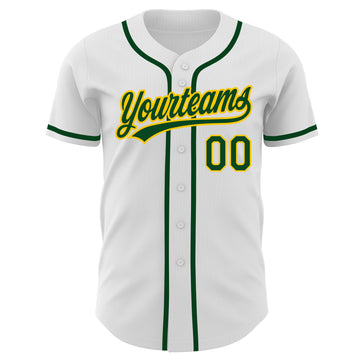 Custom White Green-Gold Authentic Baseball Jersey