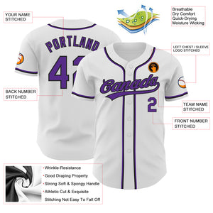 Custom White Purple-Black Authentic Baseball Jersey