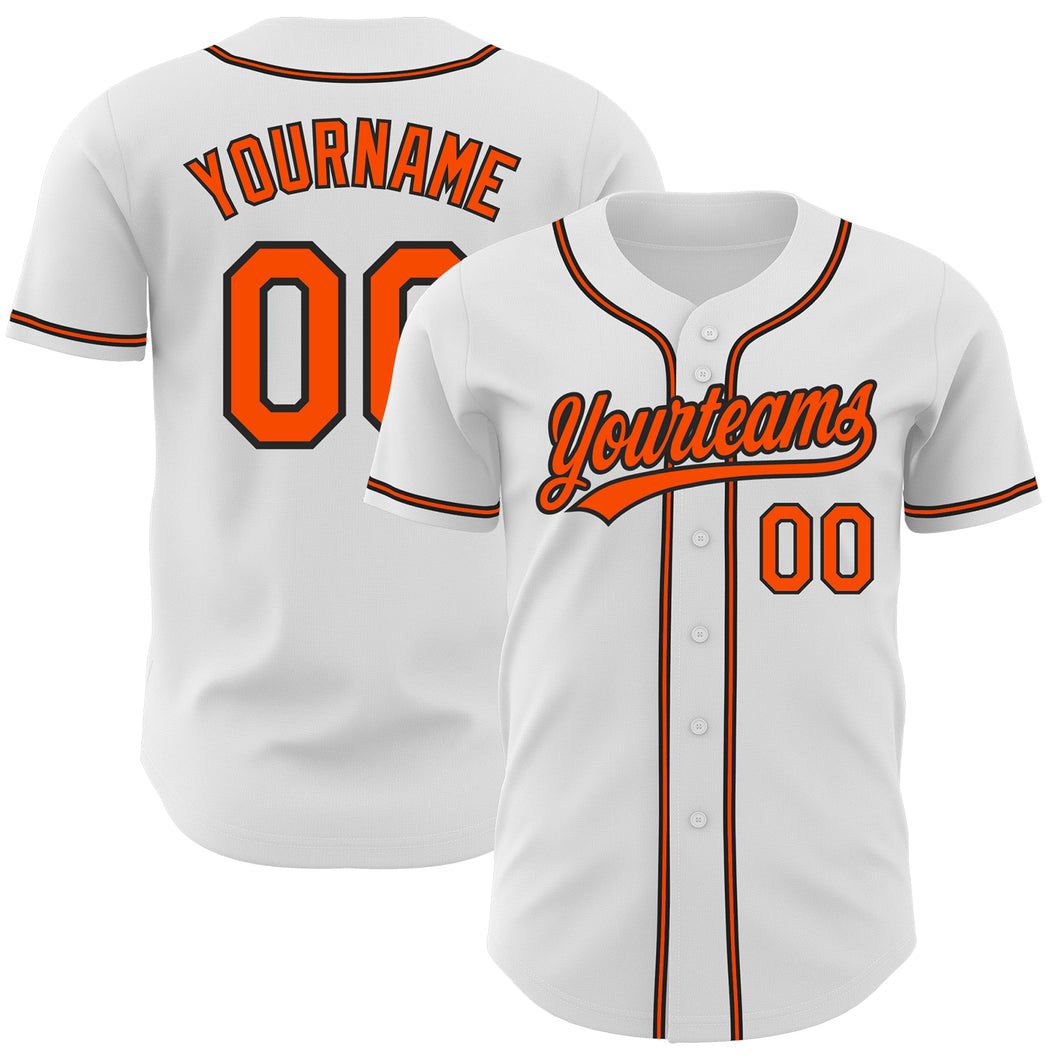 Custom White Orange-Black Authentic Baseball Jersey