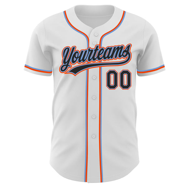 Cheap Custom White Blue-Orange Authentic Baseball Jersey Free