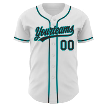 Custom White Black-Teal Authentic Baseball Jersey