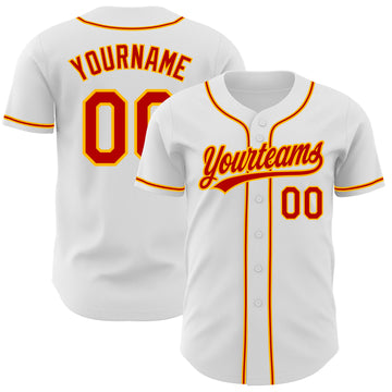 Custom White Red-Gold Authentic Baseball Jersey