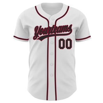 Custom White Black-Crimson Authentic Baseball Jersey