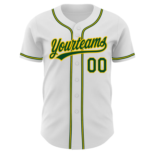 Cheap Custom White Green-Gold Authentic Baseball Jersey Free