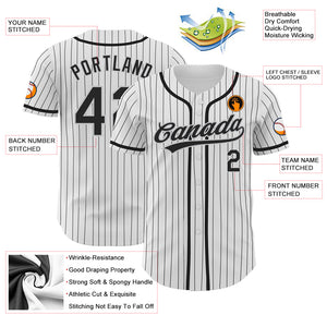 Custom White Black Pinstripe Black-Gray Authentic Baseball Jersey