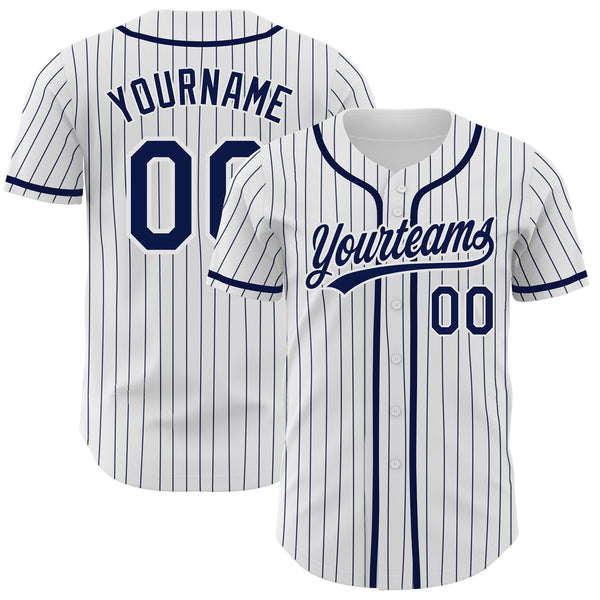 Custom White Navy Pinstripe Navy Authentic Baseball Jersey Sale