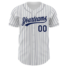 Загрузить изображение в средство просмотра галереи, Custom White Navy Pinstripe Navy-Gray Authentic Baseball Jersey
