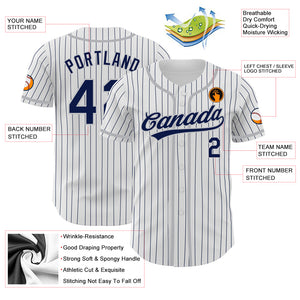 Custom White Navy Pinstripe Navy-Gray Authentic Baseball Jersey