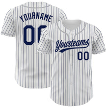 Загрузить изображение в средство просмотра галереи, Custom White Navy Pinstripe Navy-Gray Authentic Baseball Jersey
