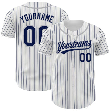 Custom White Navy Pinstripe Navy-Gray Authentic Baseball Jersey