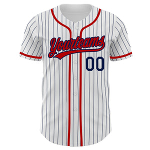 Custom White Navy Pinstripe Red Authentic Baseball Jersey