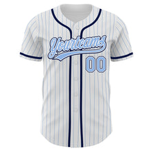 Загрузить изображение в средство просмотра галереи, Custom White Light Blue Pinstripe Light Blue-Navy Authentic Baseball Jersey
