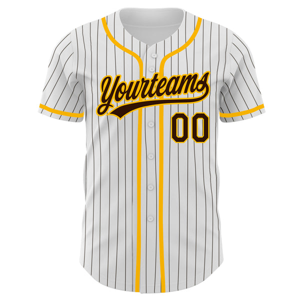 Custom White Brown Pinstripe Brown-Gold Authentic Baseball Jersey Discount