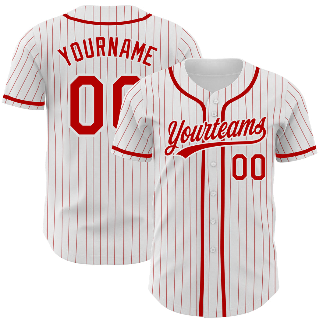 Custom Red Black Pinstripe Black-White Authentic Baseball Jersey