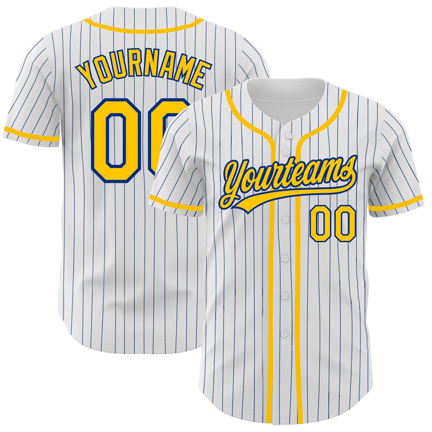 Custom Baseball Jersey White Royal Pinstripe Navy-Gold