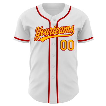 Custom White Gold-Red Authentic Baseball Jersey