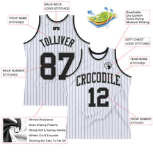 Laden Sie das Bild in den Galerie-Viewer, Custom White Black Pinstripe Black-Gray Authentic Basketball Jersey
