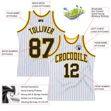 Charger l&#39;image dans la galerie, Custom White Black Pinstripe Black-Gold Authentic Basketball Jersey
