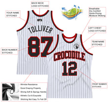 Laden Sie das Bild in den Galerie-Viewer, Custom White Black Pinstripe Black-Red Authentic Basketball Jersey
