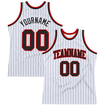 Laden Sie das Bild in den Galerie-Viewer, Custom White Black Pinstripe Black-Red Authentic Basketball Jersey
