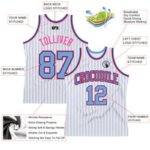 Laden Sie das Bild in den Galerie-Viewer, Custom White Black Pinstripe Light Blue-Pink Authentic Basketball Jersey
