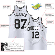 Load image into Gallery viewer, Custom White Black Pinstripe Black Authentic Basketball Jersey
