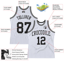 Загрузить изображение в средство просмотра галереи, Custom White Black Pinstripe Black Authentic Basketball Jersey
