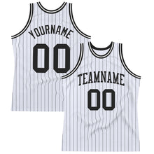 Загрузить изображение в средство просмотра галереи, Custom White Black Pinstripe Black Authentic Basketball Jersey
