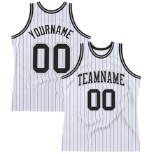 Load image into Gallery viewer, Custom White Black Pinstripe Black-Gray Authentic Basketball Jersey
