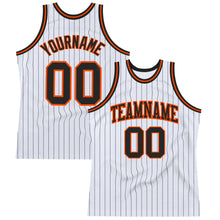 Laden Sie das Bild in den Galerie-Viewer, Custom White Black Pinstripe Black-Orange Authentic Basketball Jersey
