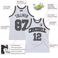 Laden Sie das Bild in den Galerie-Viewer, Custom White Black Pinstripe Steel Gray Authentic Basketball Jersey
