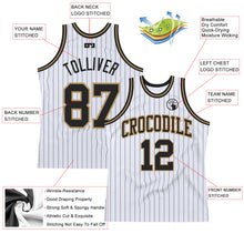 Laden Sie das Bild in den Galerie-Viewer, Custom White Black Pinstripe Black-Old Gold Authentic Basketball Jersey
