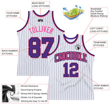 Laden Sie das Bild in den Galerie-Viewer, Custom White Black Pinstripe Purple-Pink Authentic Basketball Jersey
