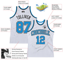 Laden Sie das Bild in den Galerie-Viewer, Custom White Black Pinstripe Blue-Gray Authentic Basketball Jersey
