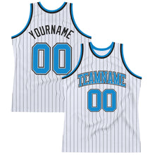 Laden Sie das Bild in den Galerie-Viewer, Custom White Black Pinstripe Blue-Gray Authentic Basketball Jersey
