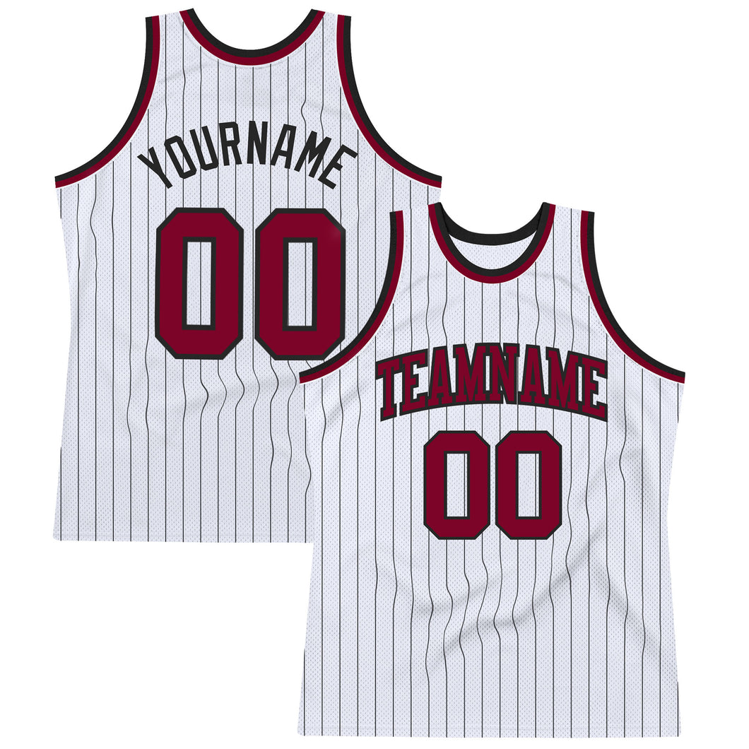 Custom White Black Pinstripe Maroon Authentic Basketball Jersey